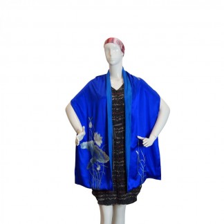 Cobalt blue silk scarf hand-embroidered with lotus 40*200 cm-Different models